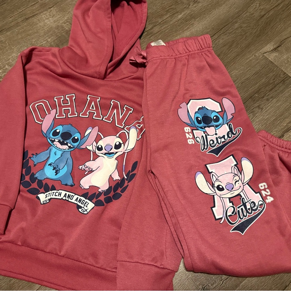 Disney Ohana Stitch & Angel Matching Hoodie and Joggers Set - Rose Pink